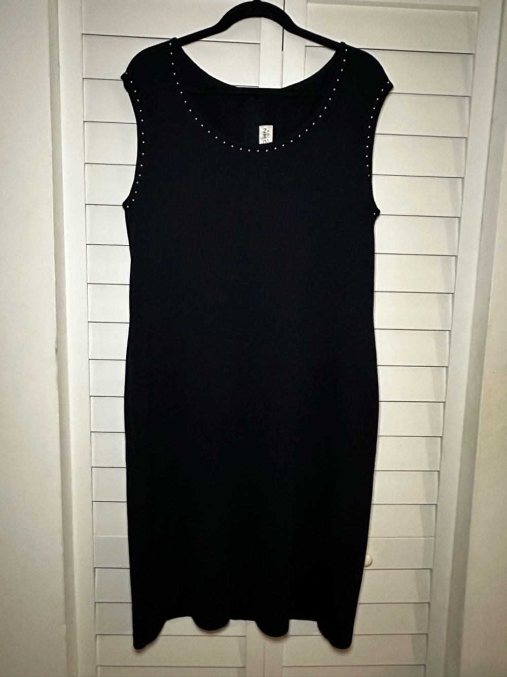 St. John Black Sleeveless Midi Sheath with Stud Detailing